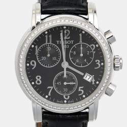 Pre Owned Tissot Black Stainless Steel Diamond Leather Dressport T050.217.16.052.01 Women's Wristwatch 35 mm