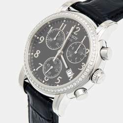 Pre Owned Tissot Black Stainless Steel Diamond Leather Dressport T050.217.16.052.01 Women's Wristwatch 35 mm