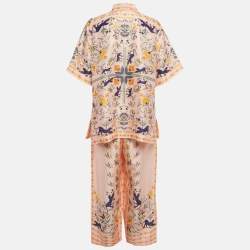 Pre Owned Tiya by Sania Maskatiya Pink Printed Raw Silk Ally Co-Ord Set M