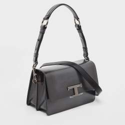 Tod's Dark Grey Leather Mini T Timeless Shoulder Bag