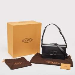 Tod's Dark Grey Leather Mini T Timeless Shoulder Bag