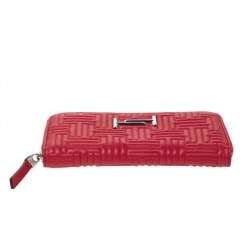 Tod's Red Leather Zip Around Continental Wallet