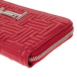 Tod's Red Leather Zip Around Continental Wallet