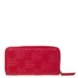 Tod's Red Leather Zip Around Continental Wallet