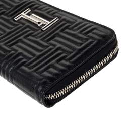 Tod's Black Leather Zip Around Continental Wallet