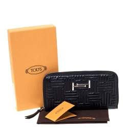 Tod's Black Leather Zip Around Continental Wallet