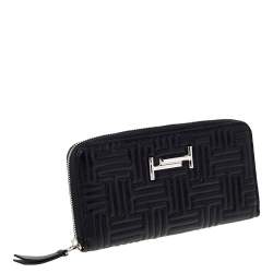 Tod's Black Leather Zip Around Continental Wallet