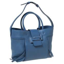 Pre Owned Tod's Blue Leather Medium Double T Tote