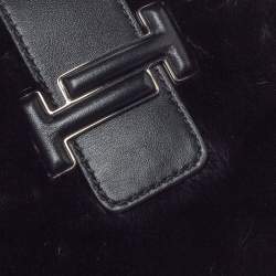 مملوكة مسبقًا حقيبة تودز تي فلاب جلد وفرو منك أسود