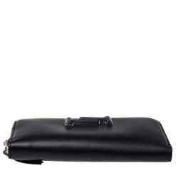 Pre Owned Tod's Black Leather Double T Zip Around Continental Wallet
