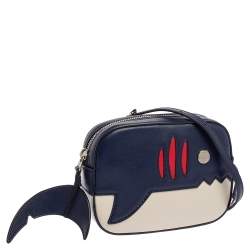 Pre Owned Tod's Blue/White Leather Zoo Shark Camera Crossbody Bag