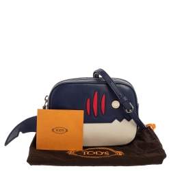 Pre Owned Tod's Blue/White Leather Zoo Shark Camera Crossbody Bag