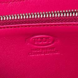 Pre Owned Tod's Pink Leather Double T Zip Around Continental Wallet