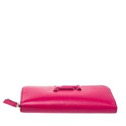 Pre Owned Tod's Pink Leather Double T Zip Around Continental Wallet