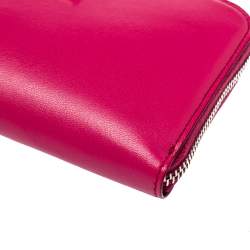Pre Owned Tod's Pink Leather Double T Zip Around Continental Wallet