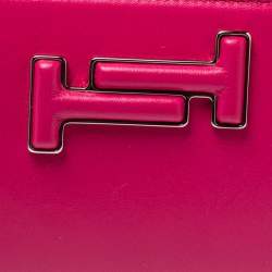 Pre Owned Tod's Pink Leather Double T Zip Around Continental Wallet