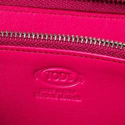 Pre Owned Tod's Fuchsia Leather Double T Zip Around Wallet