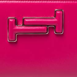 Pre Owned Tod's Fuchsia Leather Double T Zip Around Wallet