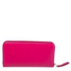 Pre Owned Tod's Fuchsia Leather Double T Zip Around Wallet