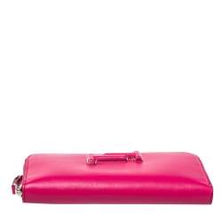 Pre Owned Tod's Fuchsia Leather Double T Zip Around Wallet