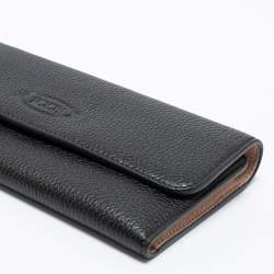 Pre Owned Tod's Black Leather Logo Flap Wallet 
