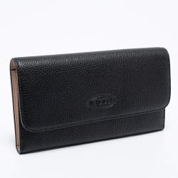 Pre Owned Tod's Black Leather Logo Flap Wallet 