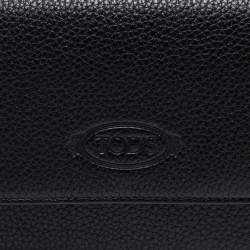 Pre Owned Tod's Black Leather Logo Flap Wallet 
