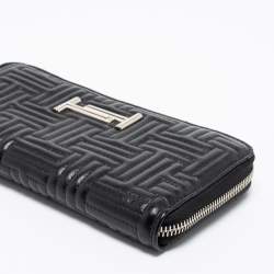 Tod's Black Quilted Leather Double T Zip Around Wallet