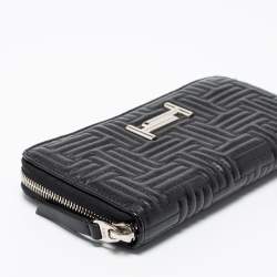 Tod's Black Quilted Leather Double T Zip Around Wallet