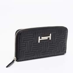 Tod's Black Quilted Leather Double T Zip Around Wallet