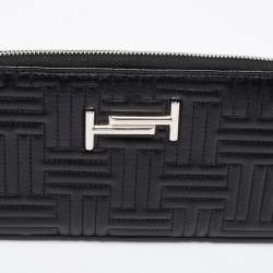Tod's Black Quilted Leather Double T Zip Around Wallet