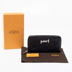 Tod's Black Quilted Leather Double T Zip Around Wallet