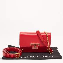 Tod's Red Leather T Timeless Micro Crossbody Bag
