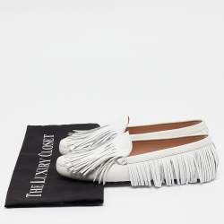 Pre Owned Tod's White Leather Fringed Loafers Size 35