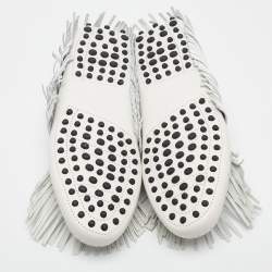 Pre Owned Tod's White Leather Fringed Loafers Size 35
