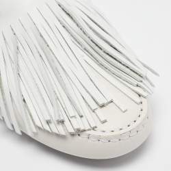 Pre Owned Tod's White Leather Fringed Loafers Size 35
