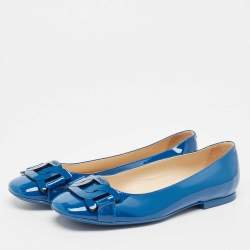 مملوكة مسبقًا Tod's Navy Blue Patent Leather Ballet Flats Size 38.5