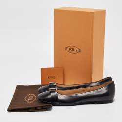 Pre Owned Tod's Black Leather Ballet Flats Size 38.5