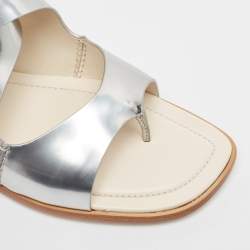 Tod's Silver Leather Buckle Ankle Strap Flat Sandals Size 37