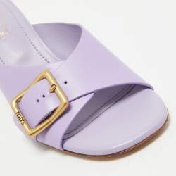 Pre Owned Tod's Purple Leather Slide Sandals Size 37.5