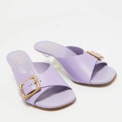 Pre Owned Tod's Purple Leather Slide Sandals Size 37.5