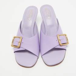 Pre Owned Tod's Purple Leather Slide Sandals Size 37.5