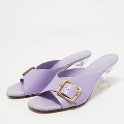 Pre Owned Tod's Purple Leather Slide Sandals Size 37.5