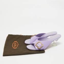 Pre Owned Tod's Purple Leather Slide Sandals Size 37.5