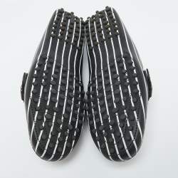Tod's Black/White Striped Leather Embellished Slip On Loafers Size 37