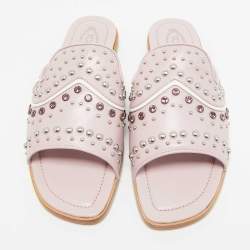 Tod's Purple Leather Crystal Embellished Flat Slides Size 37.5