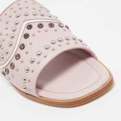 Tod's Purple Leather Crystal Embellished Flat Slides Size 37.5