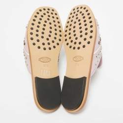 Tod's Purple Leather Crystal Embellished Flat Slides Size 37.5
