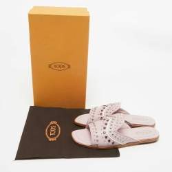 Tod's Purple Leather Crystal Embellished Flat Slides Size 37.5