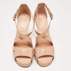 Tod's Beige Leather Ankle Strap Sandals Size 37